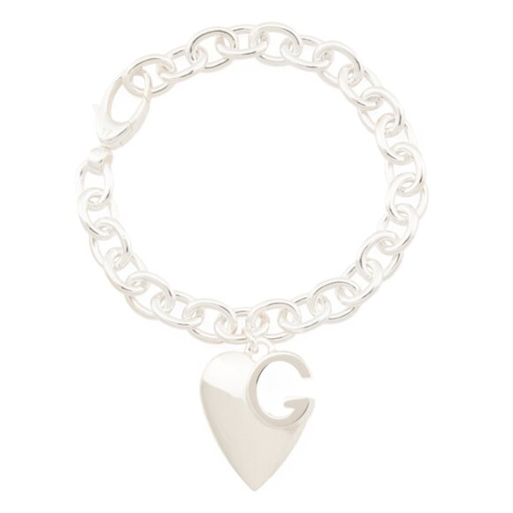 GUCCI Silver Made In Italy Sterling Silver Heart Logo Charm Bracelet - Picture 1 of 2